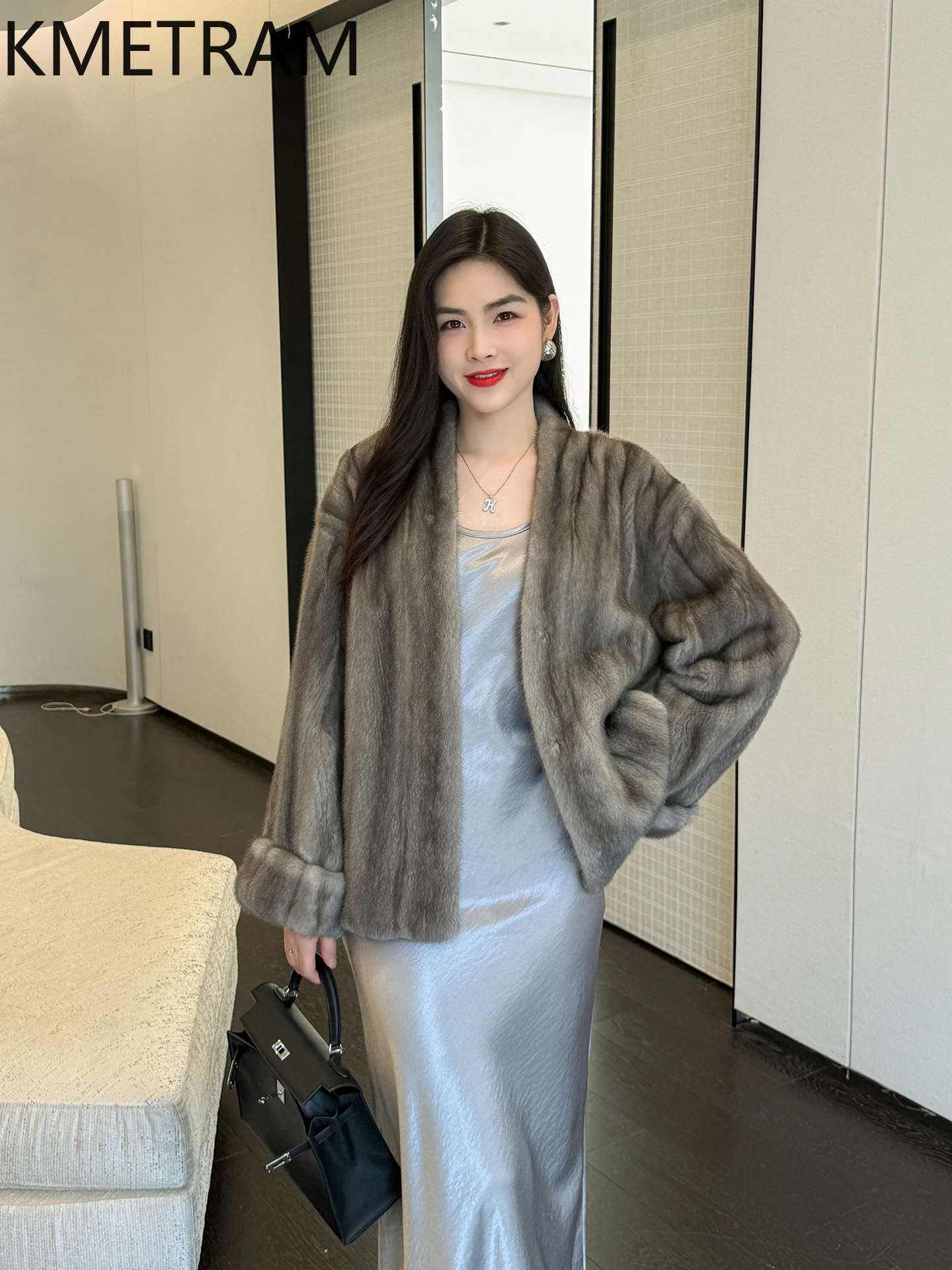 KMETRAM 100% abrigos de piel de visón de terciopelo mujer abrigo de piel auténtica de gama alta 2025 corto invierno elegante nuevo en prendas de vestir exteriores куртка зимня ж✪......