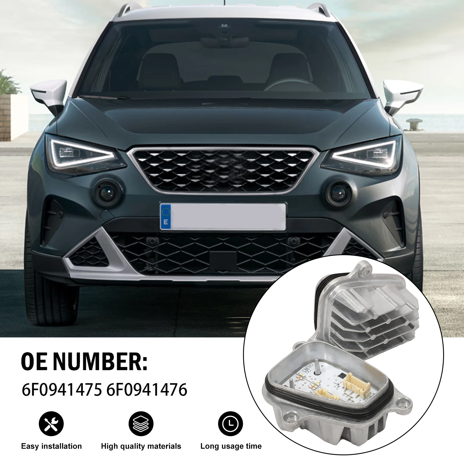 

Модуль дневных ходовых огней фар, чипы DRL с радиатором, подходят для Seat Arona Ibiza 2017-2023, замена 6F 0941475 6Ф 0941476