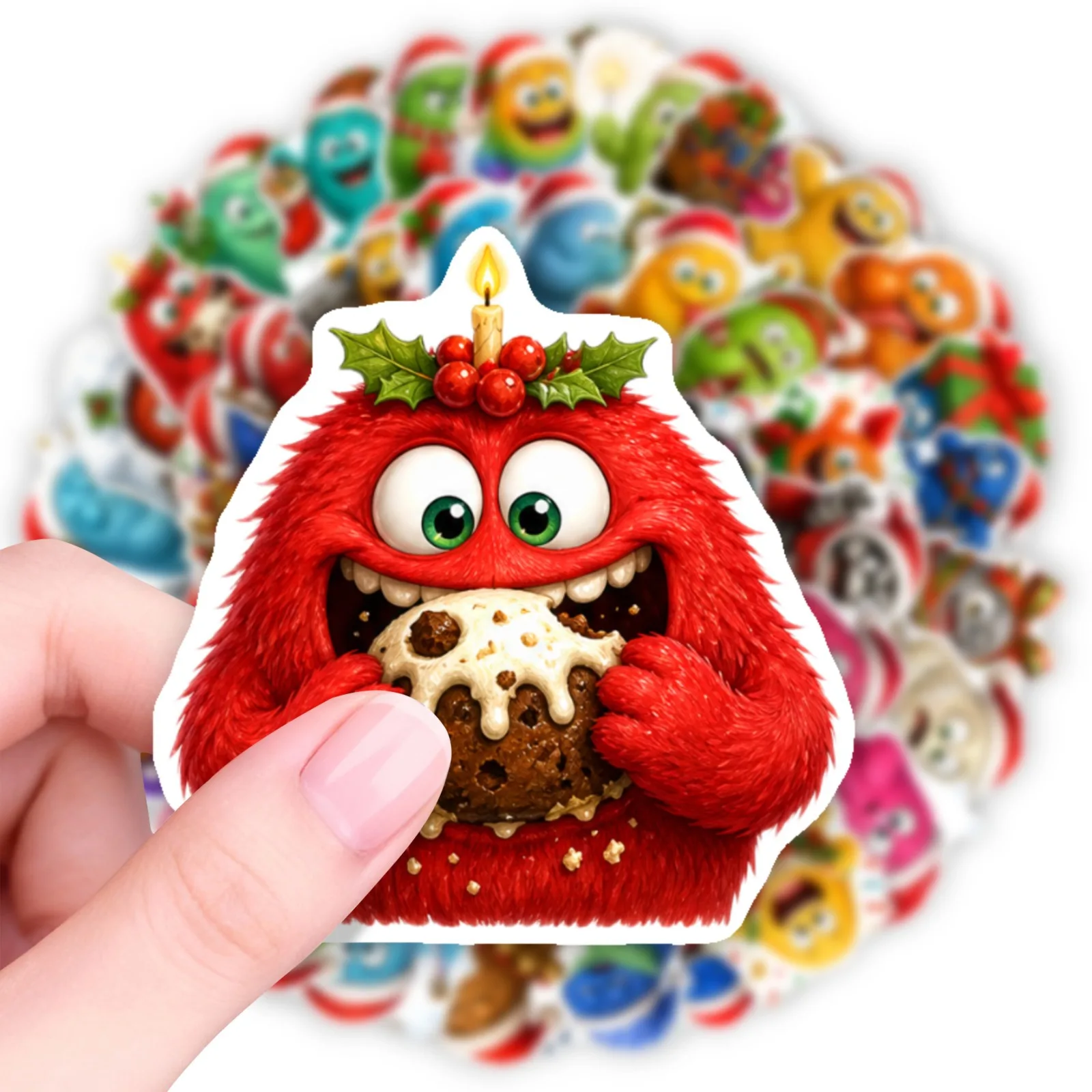 50 PCS Christmas Funny Monster Exaggerated Expression Decals For Atmosphere Decoration Decorate Window Fridge Vinyl Decals