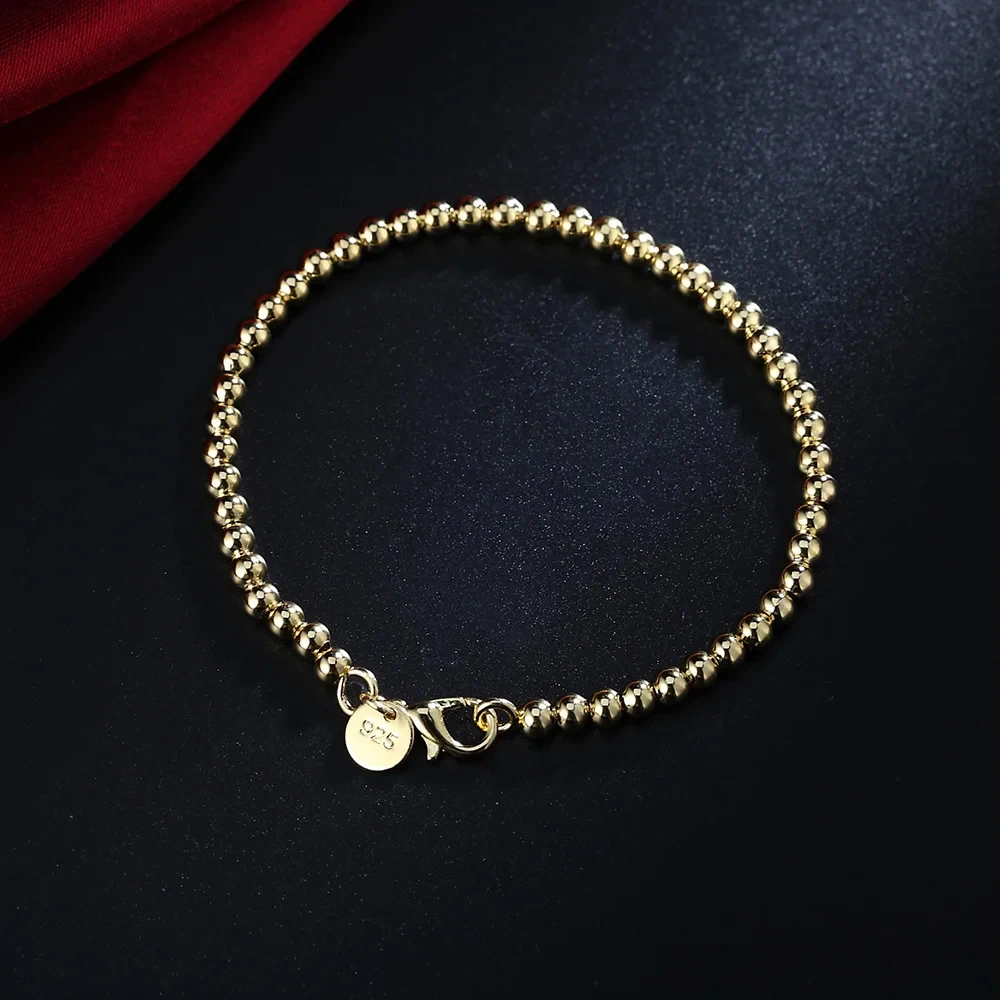 925 srebro 18K złoto 4MM łańcuszki bransoletki dla kobiet moda akcesoria ślubne biżuteria prezenty świąteczne