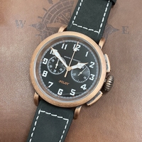 Men Watch Chronograph 45mm Vintage Antique Rose Gold Titanium Color Quartz Black Blue Army Green Matte Leather Pilot Watches