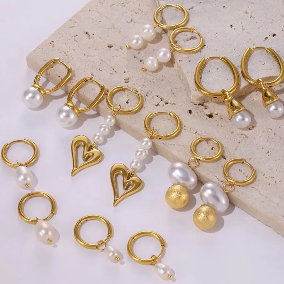 Nivora تقليد اللؤلؤ جولة انخفاض القرط 316L الفولاذ المقاوم للصدأ استرخى أقراط للنساء موضة مقاوم للماء النساء المجوهرات