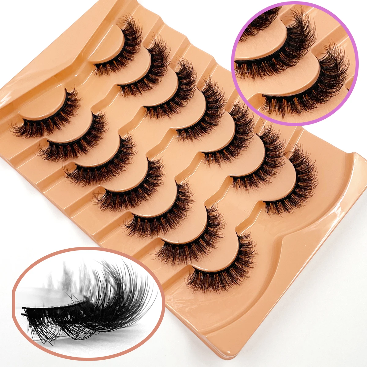 Neue 7 Paar dicke 3D-Simulations-Wimpern aus Nerzfell, kurze, dramatische künstliche Wimpern, Großhandel, komplette Linie künstlicher Wimpern
