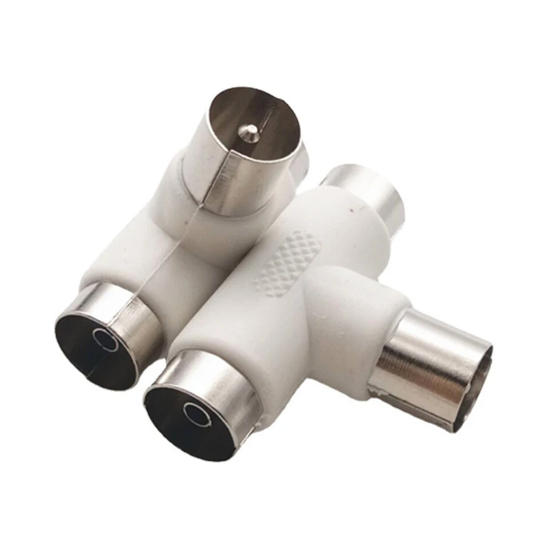 Cable TV Splitter Three-way T-shaped Plug TV One Revolution Two Female RF Adapter Signal Line Connector Adapter