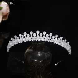 TAZIRN New Small Tiaras and Crowns for Women Full Zirconia Headpiece Wedding Bridal CZ Handcrafted Headdress Hair Accessories