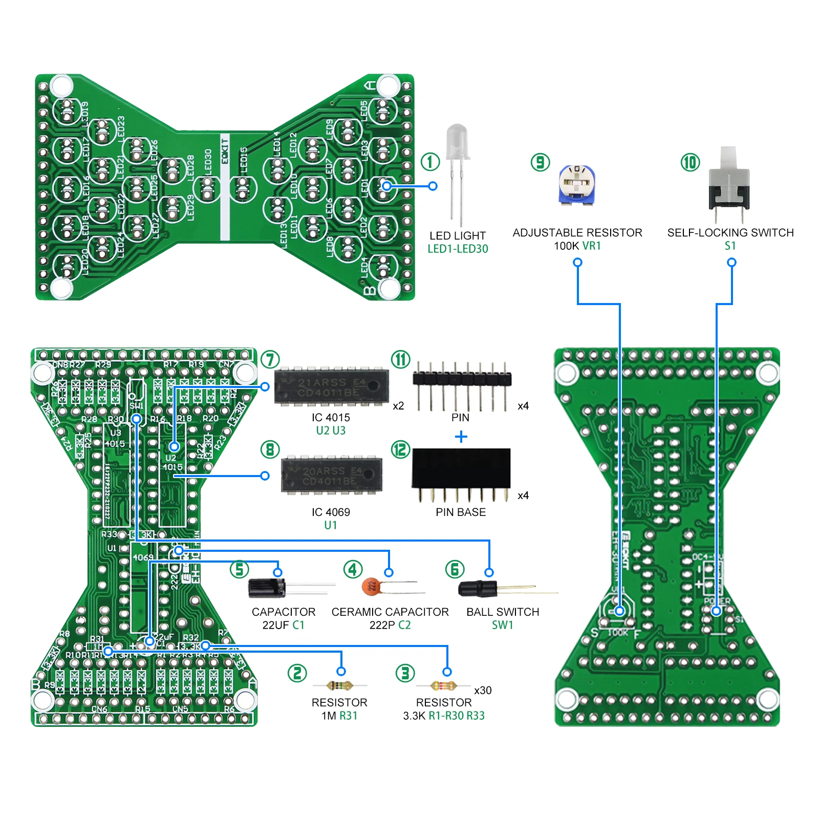 DIY elektronische kit zandloper LED dubbellaags printplaat knipperlichtcomponenten lassen soldeeroefening voor scholieren