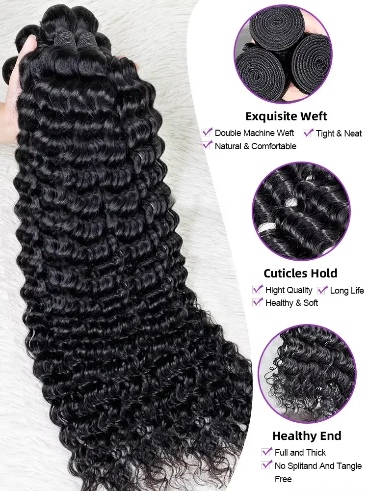 30 36 38 40 Inch Deep Wave Bundles Human Hair Brazilian Virgin Hair Deep Wave Bundle Unprocessed Human Hair Tissage Double Weft