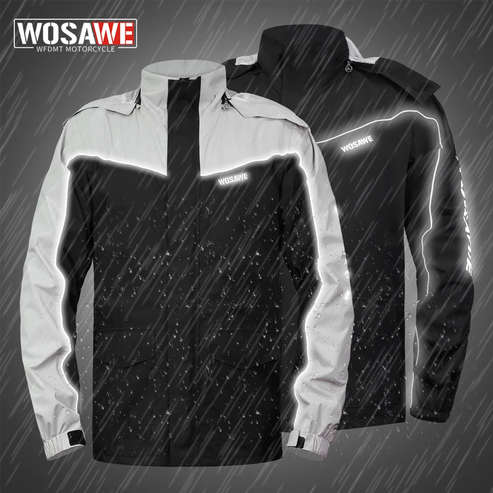 WOSAWE Motorcycle Raincoat Waterproof Motorcyclist Jacket Men Women Rider Rain Coat Fishing Camping Hiking Rain Jacket Foldable