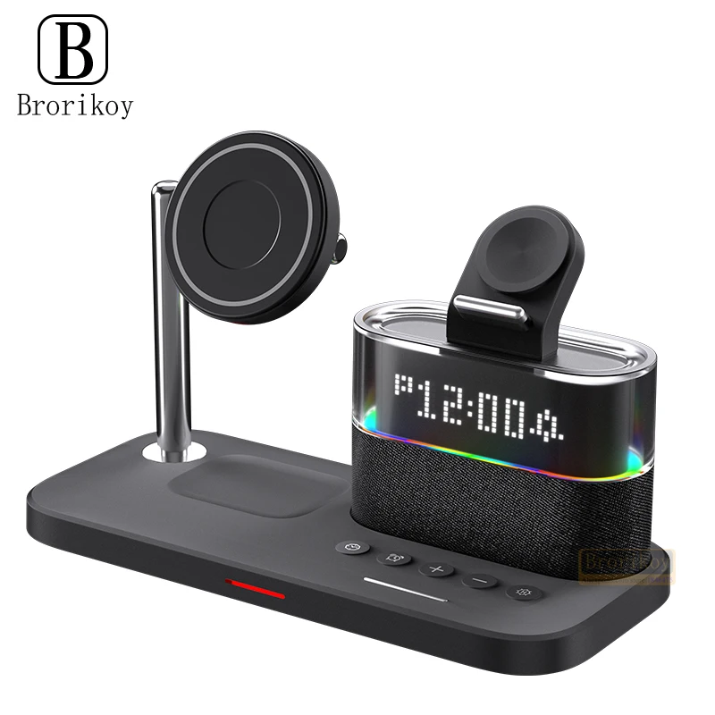 

RGB 5 in 1 Clock For iPhone 15 14 Wireless Charger Station With Temperature for Apple Watch 9 8 Night Light Charging Stand Dock