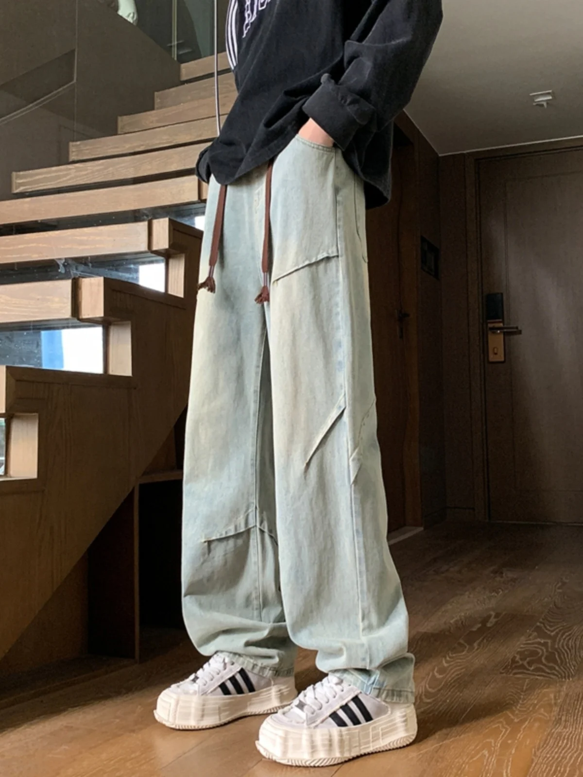 

Waed American High Street Straight Leg Jeans Men's Spring Autumn New Sle Cool Loose Leggings Youth Faion Wear Resistant