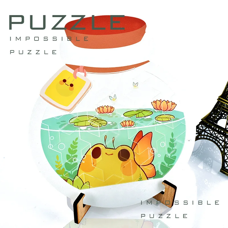 Acrílico Goldfish Bowl Puzzle para adultos ou crianças, presente de aniversário perfeito, lazer familiar e entusiastas de madeira