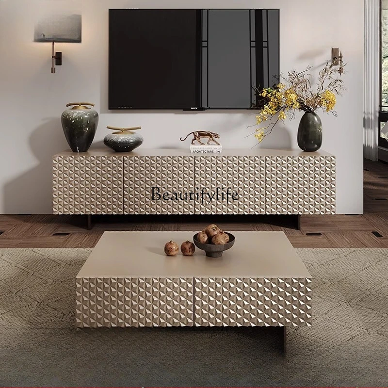 

03.American light luxury TV cabinet household living room against the wall modern villa solid wood TV side cabinet