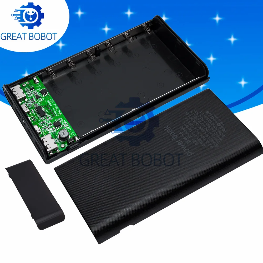 BS 6x18650 Battery Box Shell for DIY Power Bank: 5V Portable, Type-C/Micro USB Fast Charging – Mobile Phone Charger Case