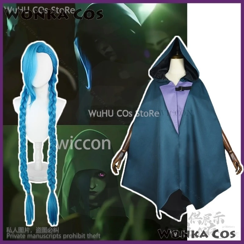 Arcane Jinx Cosplay Anime Gioco Lol Costume Mantello verde Grande mantello Puntelli Halloween Party Travestimento Abiti Parrucche per ragazze Personalizzato