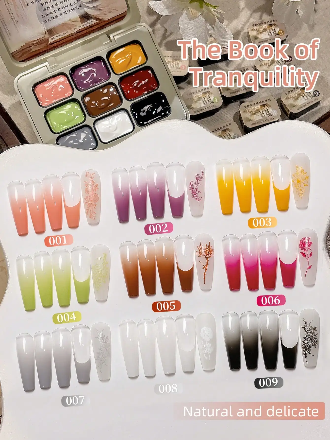 9 couleurs le livre de la transquilité tapotements colle tache en conserve haute Saturation populaire semi-solide vernis à ongles-Ning Jing Zhi Shu
