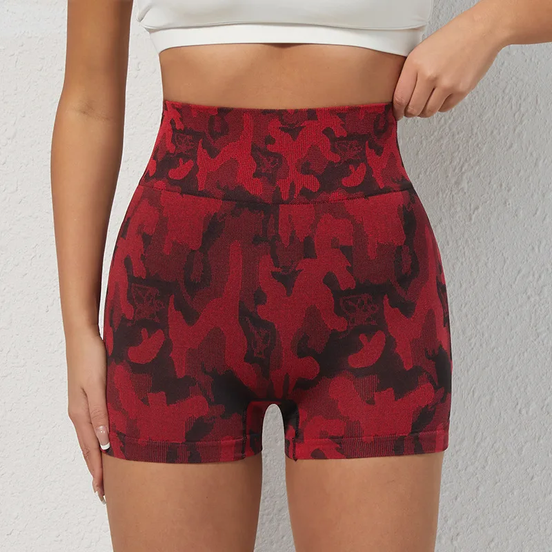 Fashion seamless camouflage fitness high-waisted sports shorts, which can be worn as an outer layer as base cycling pants.