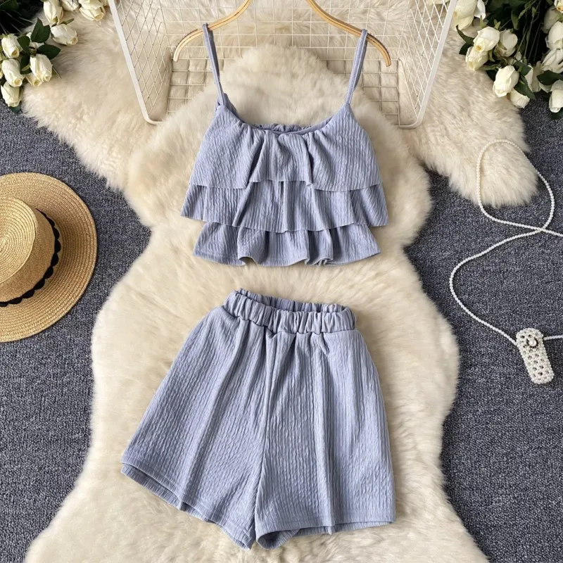 Moda nuove donne eleganti pantaloncini estivi vestito Vintage Sexy senza maniche canotte Top e pantaloni corti due pezzi Set abiti femminili