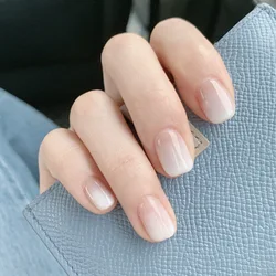 24 Pcs Glossy Short Squaval Press On Nails Pink French Style Gradient Fake Nails Artificial Finger Manicure Reusable False Nails