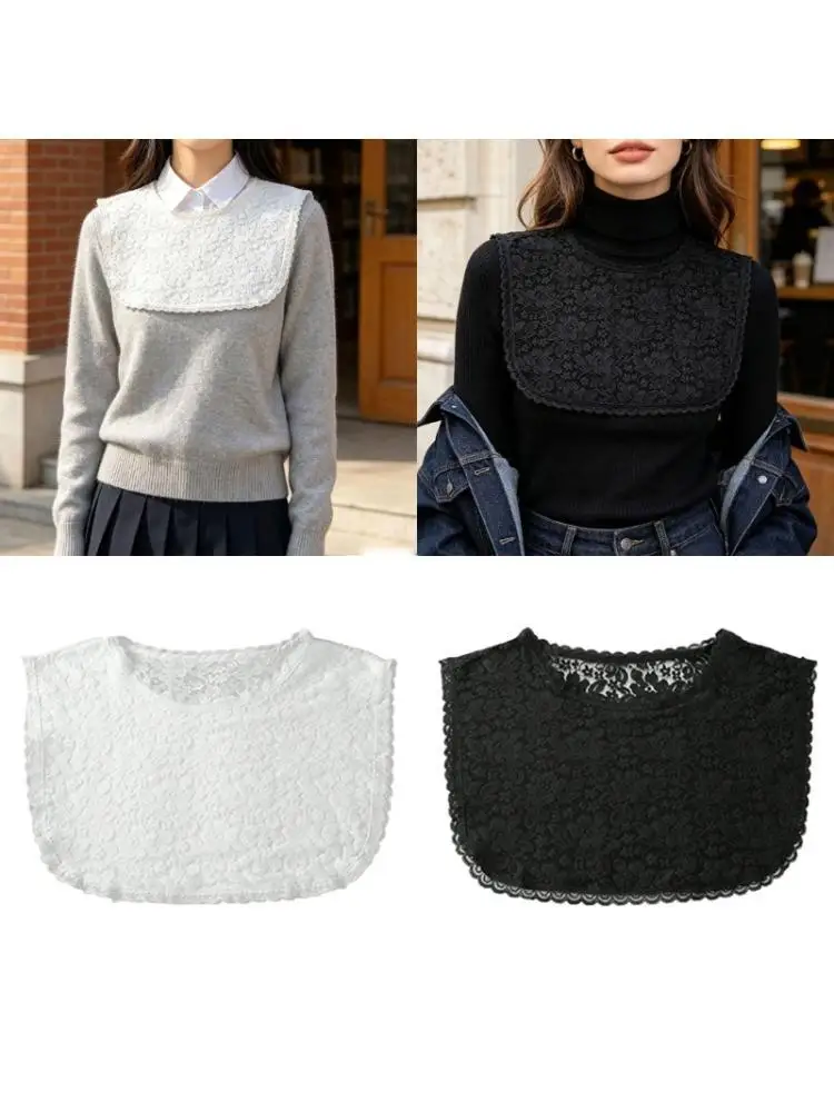 31BB Scalloped Collar Accessory with Openwork Lace Pattern for Layering Tops