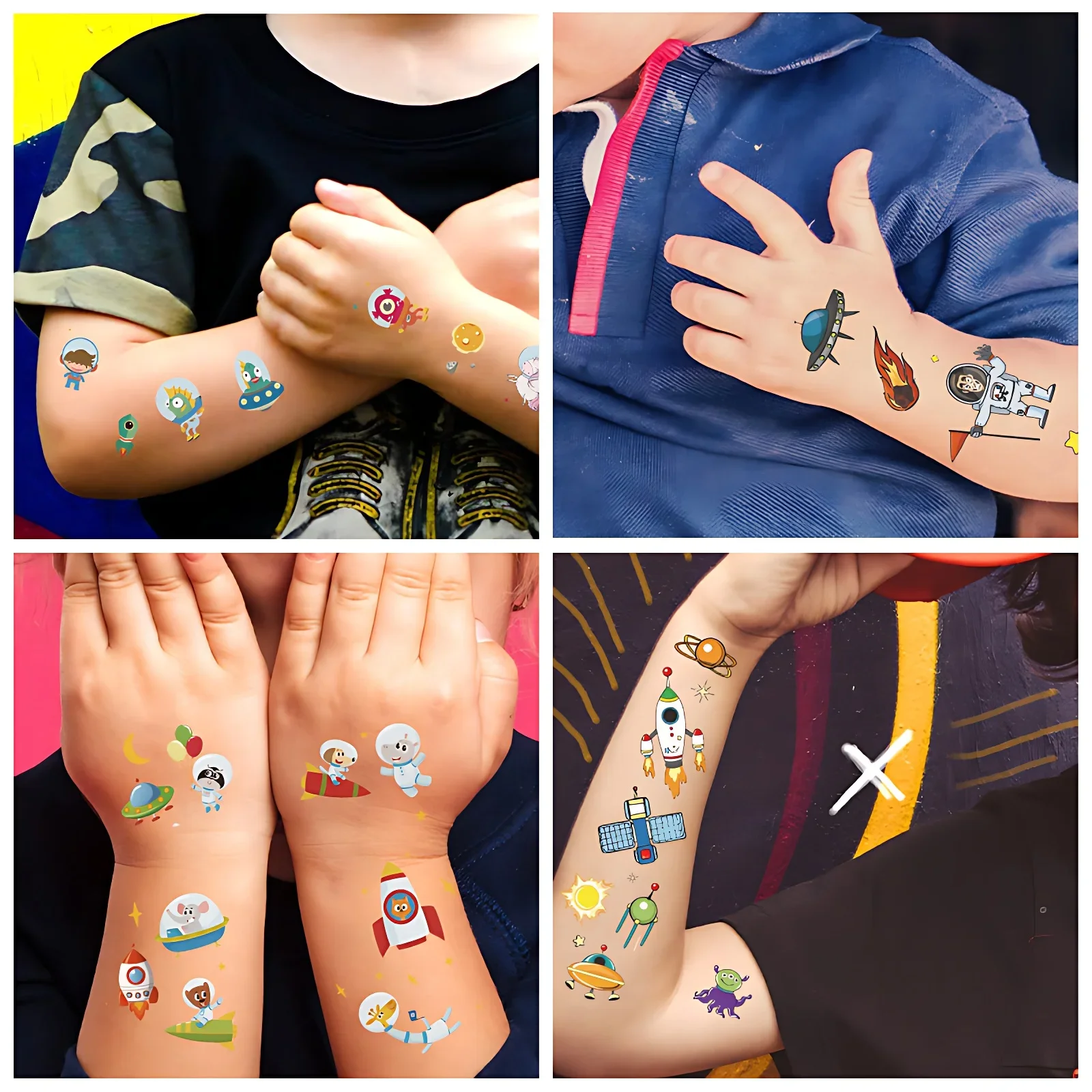 20pcs/set Robot Space Tattoo Kids Temporary for Children Boys Hands Wrist Neck Face Fake Tattoos Stickers Waterproof Party Gift