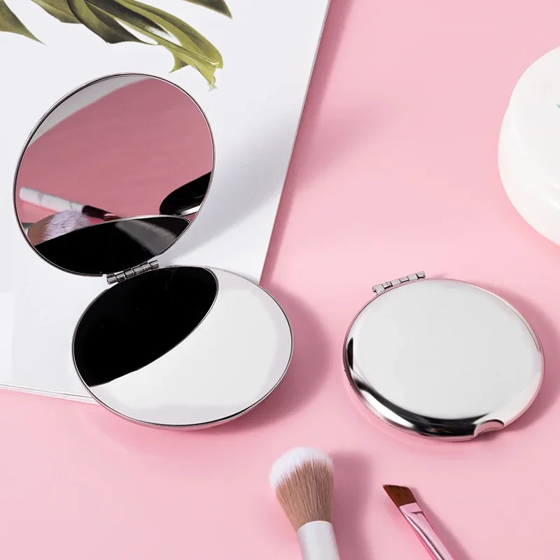 Portable Women Stainless Steel Makeup Mirror Hand Pocket Folded-Side Cosmetic Make Up Mirror Small Various Shapes Mirror