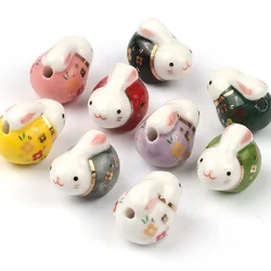2x1.4cm 5pcs/lot Mix Cute Rabbit Porcelain Beads Charm Ceramic Beads For Jewelry Making DIY Pendants Materials Accessories
