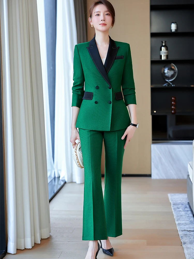 High Quality Red Green Black Purple Ladies Pant Suit Women Female Work Wear Formal Jacket Blazer and Trouser 2 Piece Set