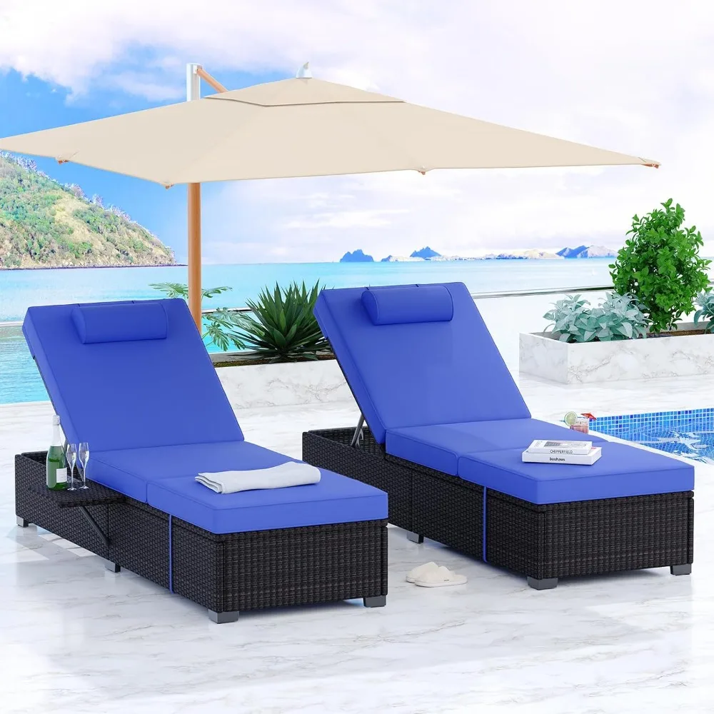 Patio Lounge Chairs,OutdoorChaise Lounge Set of 2,Chaise Lounge Chair Outdoor，Pool Furniture,Brown Rattan Recliners