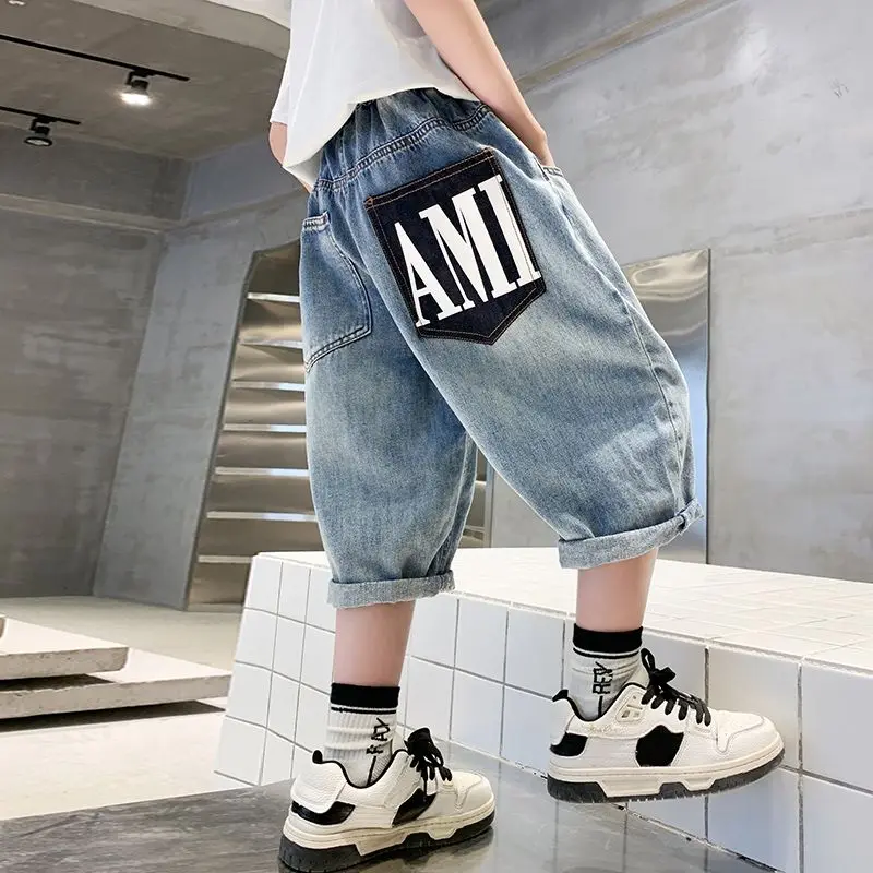 

Children's Clothing Boys' Summer Jeans Shorts 2023 New Middle Pants Handsome Capri Pants