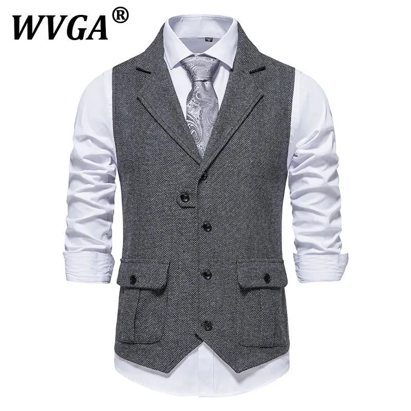 

WVGA весна осень новый мужской уличный твидовый костюм жилет модный отложной воротник нишевые шикарные повседневные пальто без рукавов Ins Y2K W11662