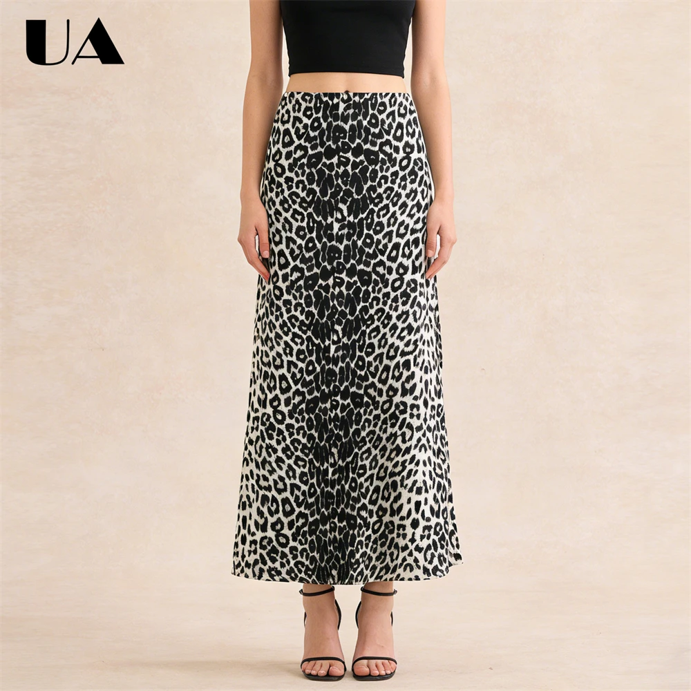 

Retro Acetic Satin Skirt for Women, Leopard Print Wrapped Fishtail Skirt, Summer Hanging Half Skirts