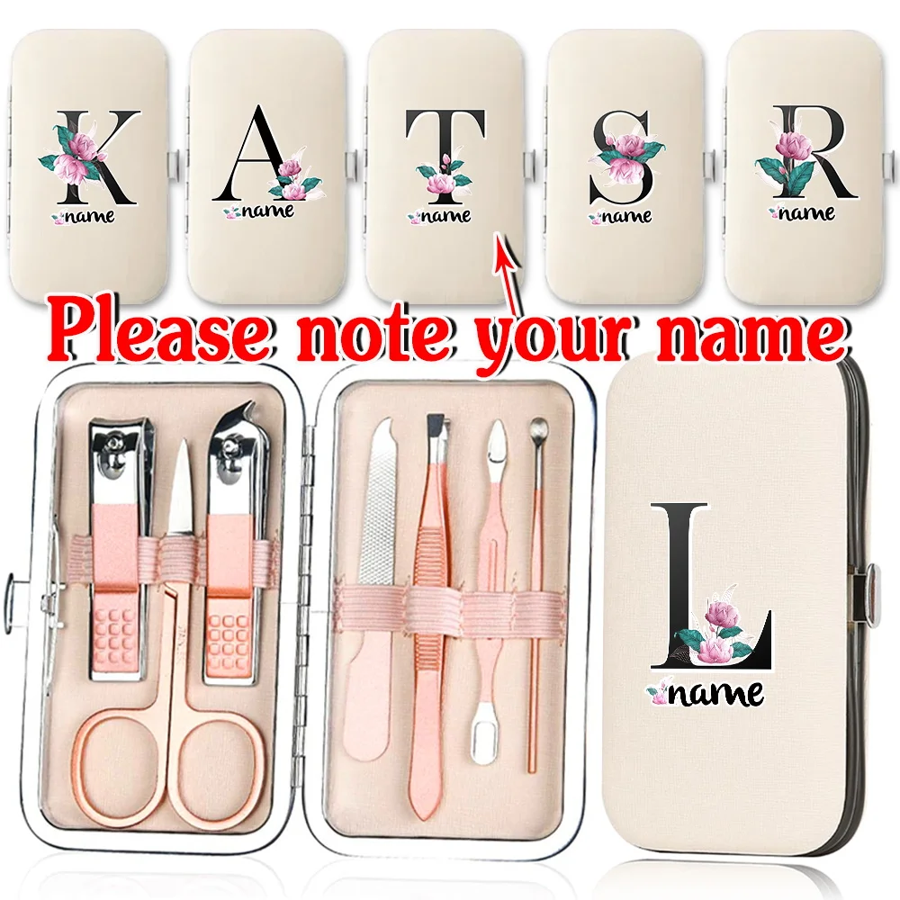 

Customized Name 7Pcs Stainless Steel Manicure Set Portable Pedicure Organizer Nail Clipper Kit Nail Cutter Tools Fingernail Suit