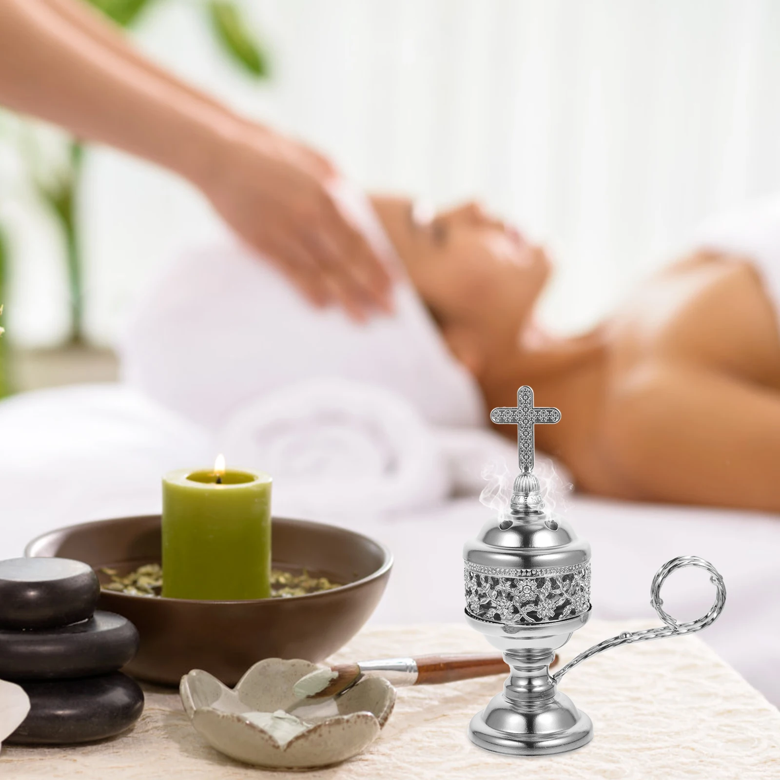 

Compact Metal Censer Holder Middle East Themed Aromatherapy Burner for Sauna Spa Office Tabletop Use Middle East Censer