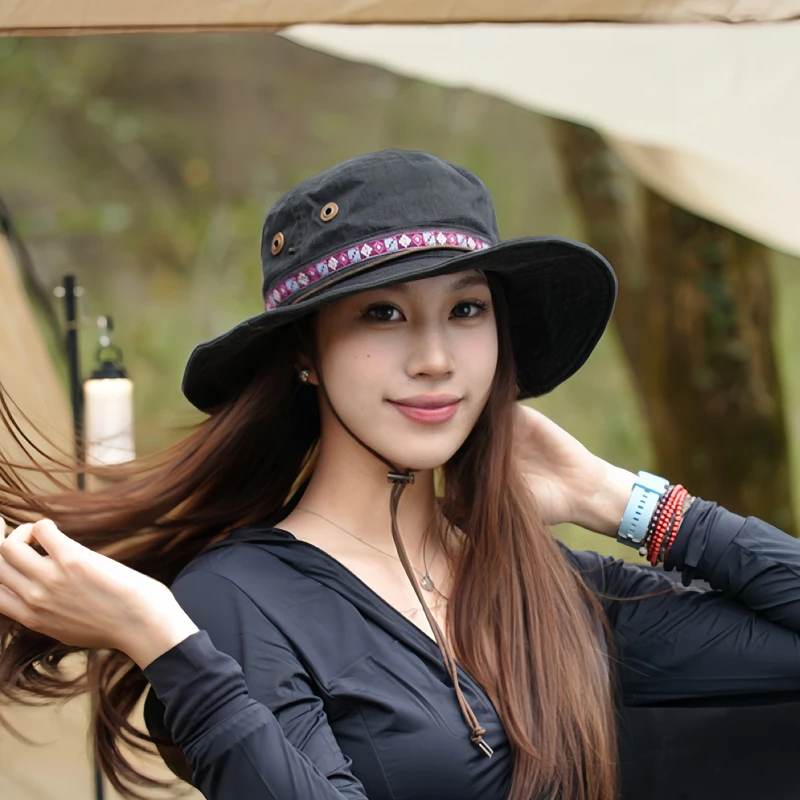 

Summer Outdoor Western Cowboy Hat Wide Brim Sun Protection Cap for Hiking Cam Mountain Climbing ex Ethnic Sle Sun Hat