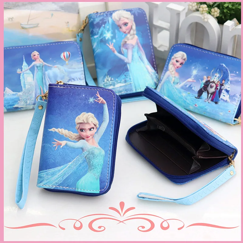 Kawaii Frozen Elsa Girls Wallet Cartoon Disney Princess Anna Charm Woman Money Storage Bag Kids Toy Birthday Gifts Fashion