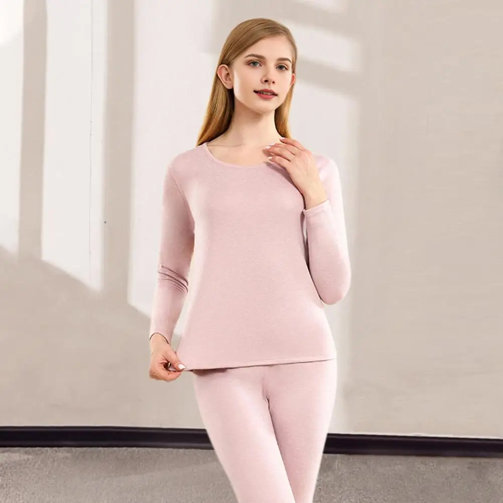 

Autumn Winter Base Layer Set Women's Winter Thermal Underwear Set Round Neck Long Sleeve Pajamas Sports Tracksuit Top for Cold