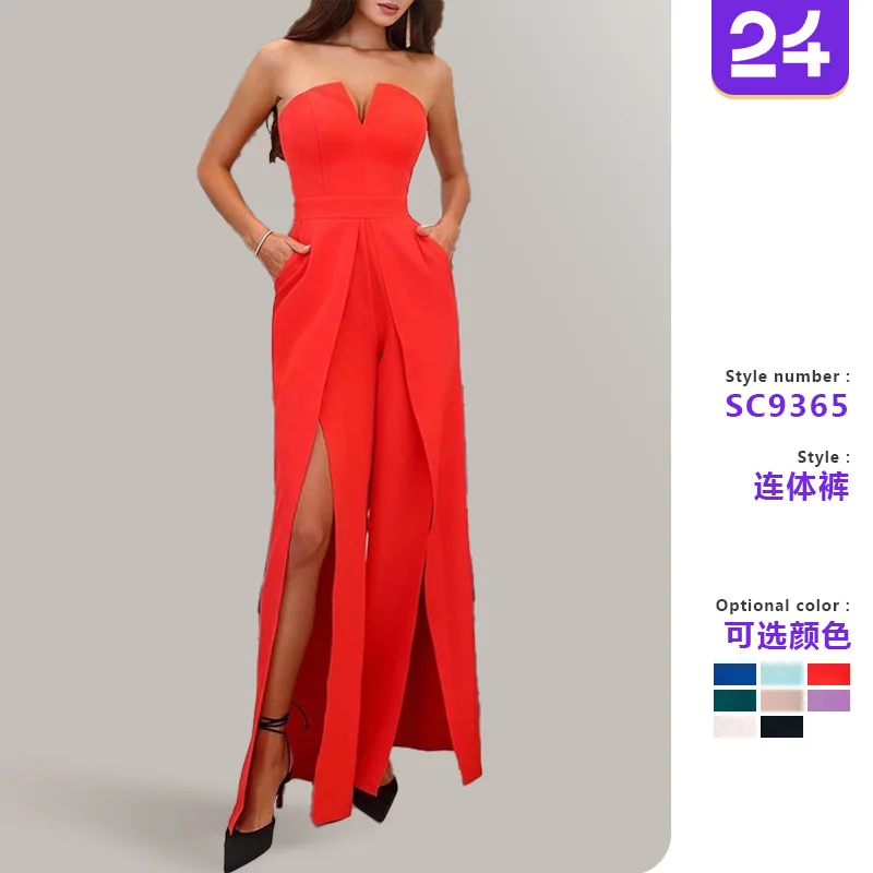 Women Jumpsuit 2026 Summer New European Fashion v neck Sexy off shoulder Slit slim long Jumpsuit women's clothing vestidoes