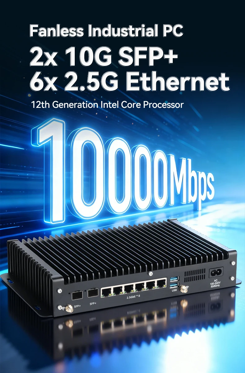 XCY X113 Industrial PC Firewall Router Gateway VPN Server Intel Core i5-1235U Processor 6x 2.5G Ethernet Support 2x 10G SFP+