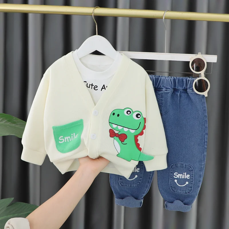 

New Spring Autumn Baby Girls Clothes Children Jacket T-Shirt Pants 3Pcs/Sets Kids Boys Clothing Infant Casual Cartoon Costume