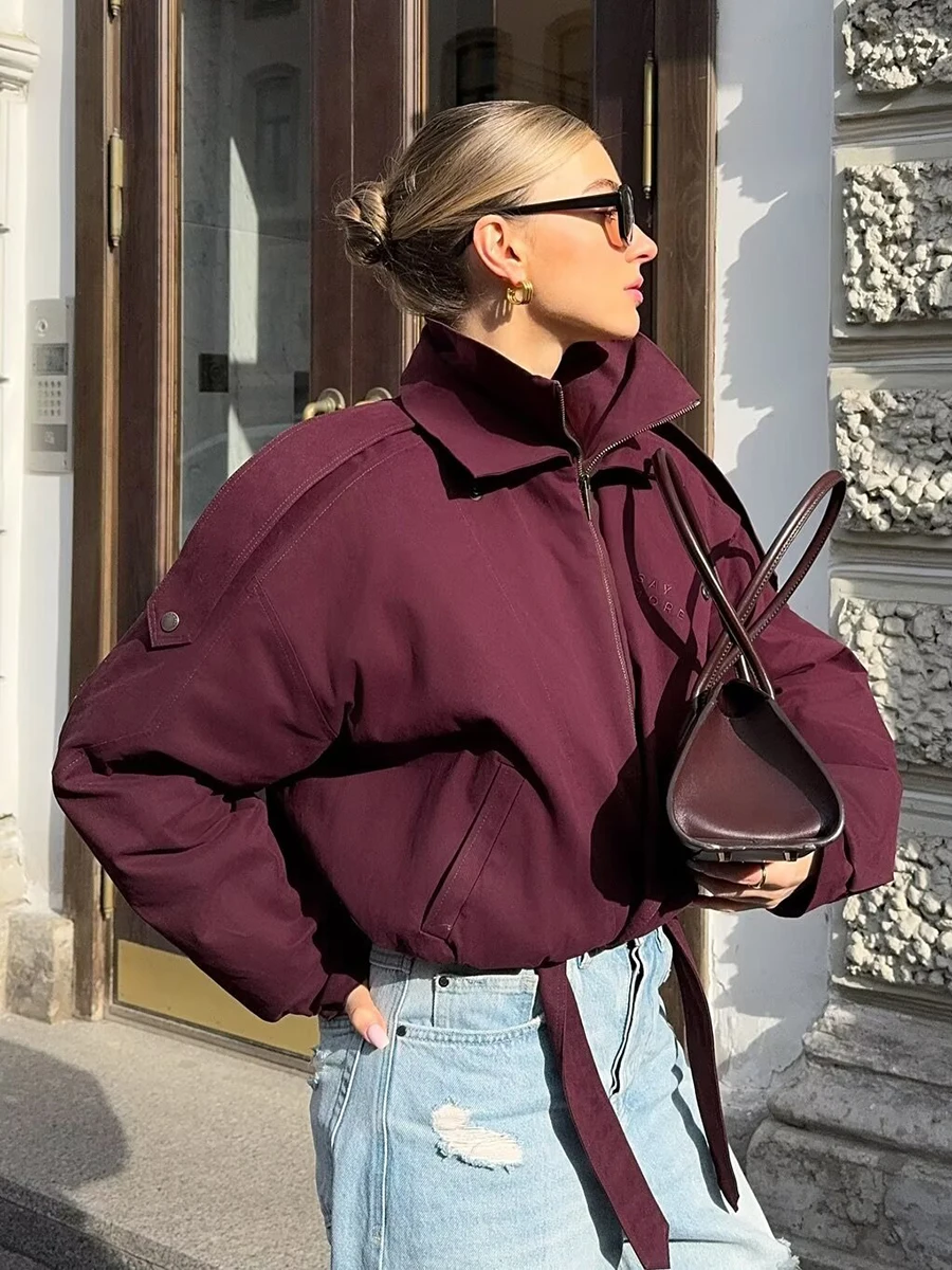 

Vintage Solid Loose Jackets For Women Autumn Turndown Collar Zip-up Long Sleeve Outerwear Streetwear Fashion Casual Trench Coat