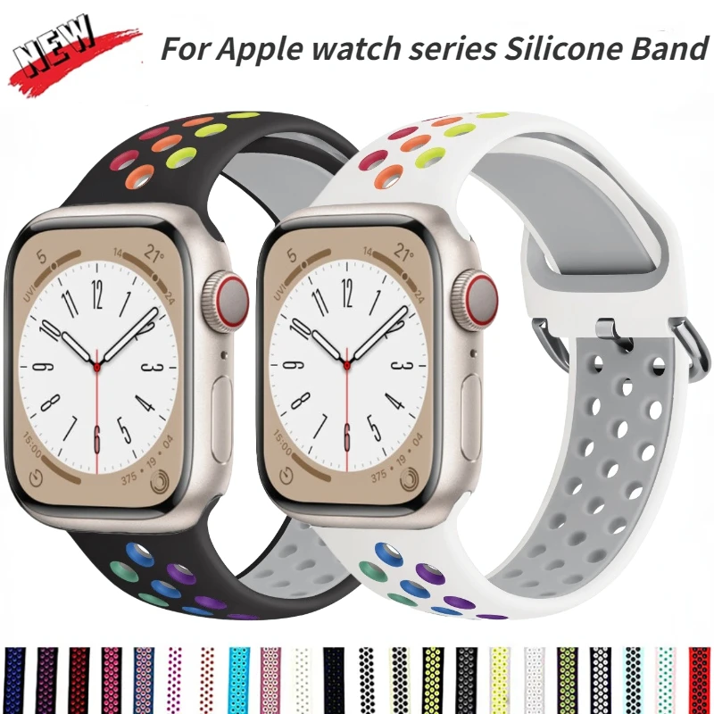 

Silicone Strap For Apple Watch 10 42mm 46mm Band 49mm 45mm 41mm breathable Band iWatch Ultra2 9 8 7 6 5 4 SE 44mm 40mm 42mm 38mm