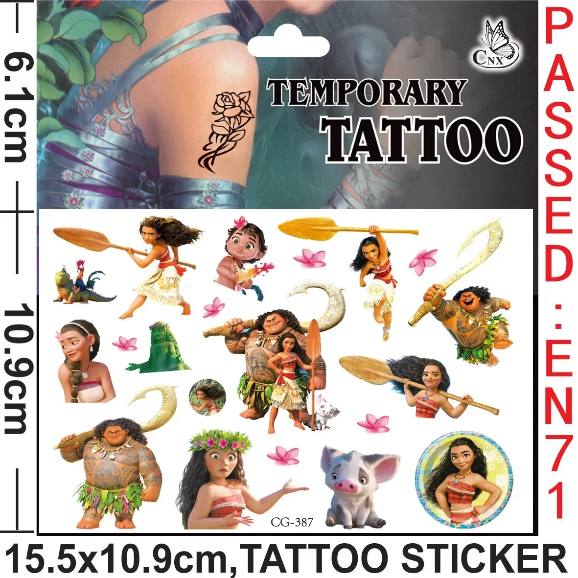 Disney Moana Tattoo Stickers Cute Anime Cartoon Accessory Party Kids Tattoos Sticker for Kids Christmas Decoration Gifts