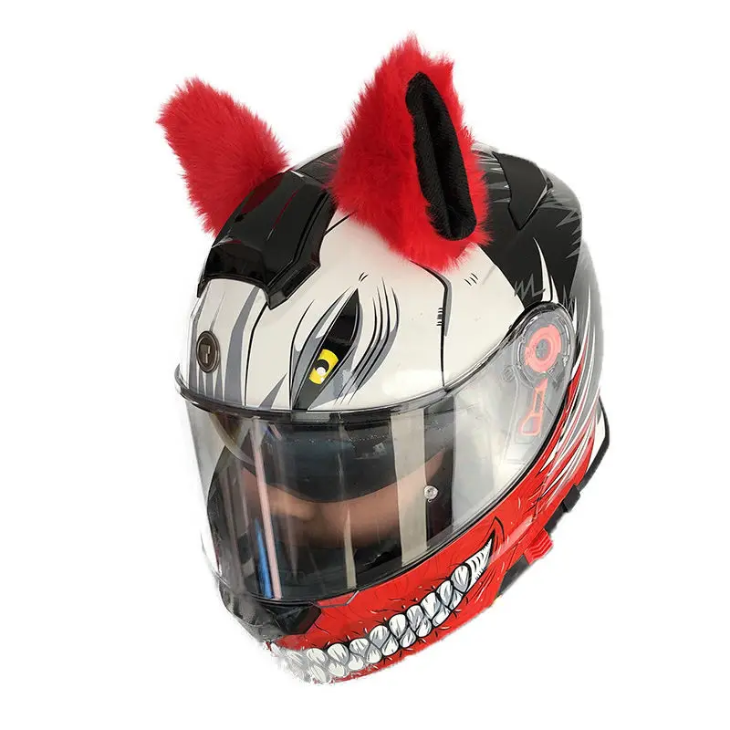 2 Paires Oreilles De Chat Pour Casque Moto - Ornements Décoratifs Auto-Adhésifs Rose Et Noir