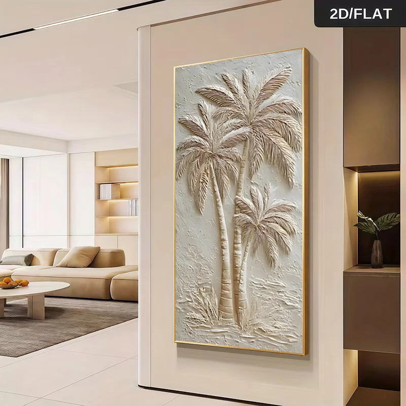 

2D Flat Large Modern Palm Tree Canvas Wall Art Prints - Frameless Textured Canvas Poster Suitable for Living Room, Bedroom Decor