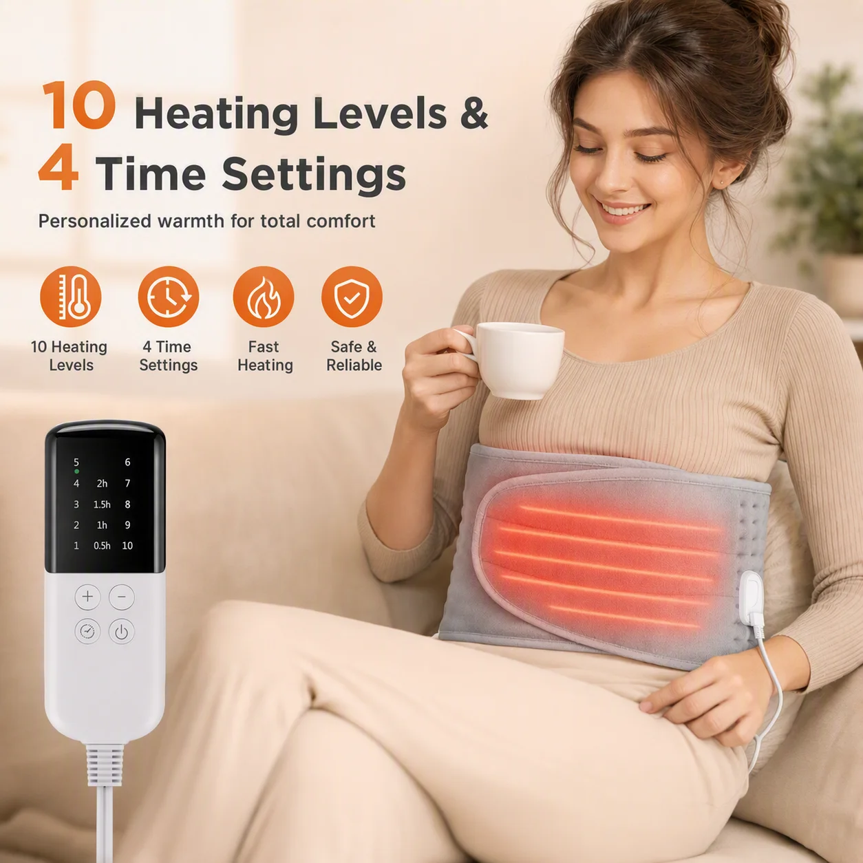 Heating Pad with Hand Pockets, Electric Heated Wrap 10 Levels 4 Timer Soft Plush for Waist Back Abdomen Office Home Winter