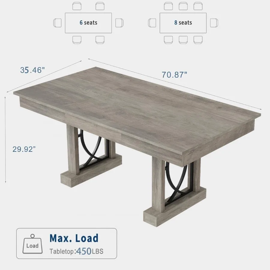 Wooden Dining Table for 6-8 People with 2 Large Drawers, 71 in Long Farmhouse Rectangular Kitchen Dining Table and Thick Table