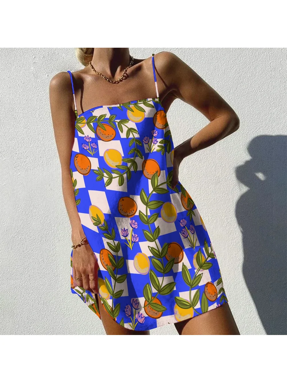 Ladies Lemon Print Mini Skirt Summer Suspender Straight Skirt Sexy High Waist Halter Casual Versatile Beach Vest