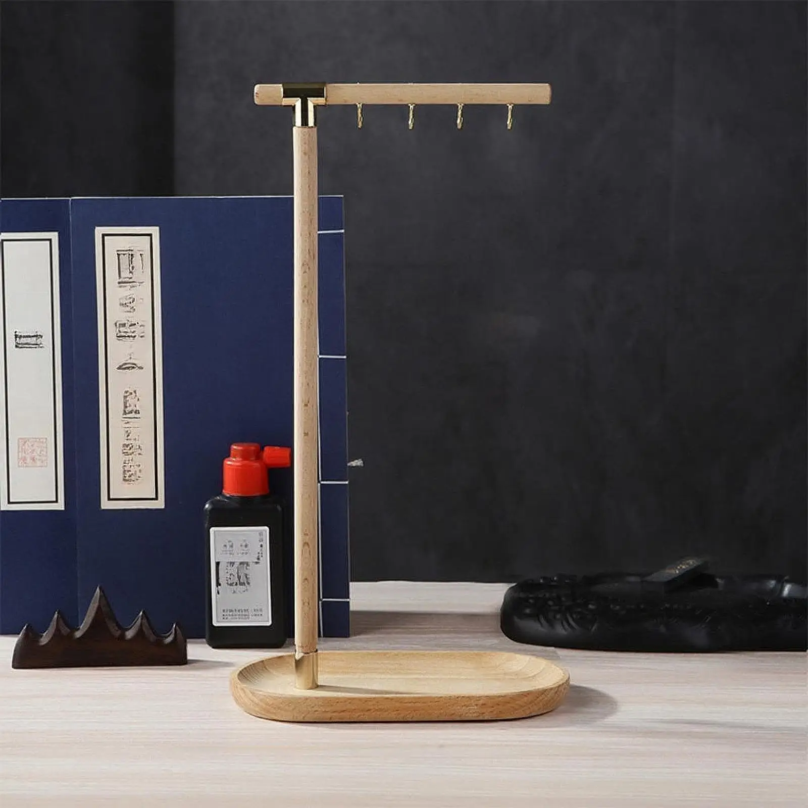 الصينية فرشاة الجرف الخشب الرياح الرنين حامل عرض موقف Windchime حامل ديكور