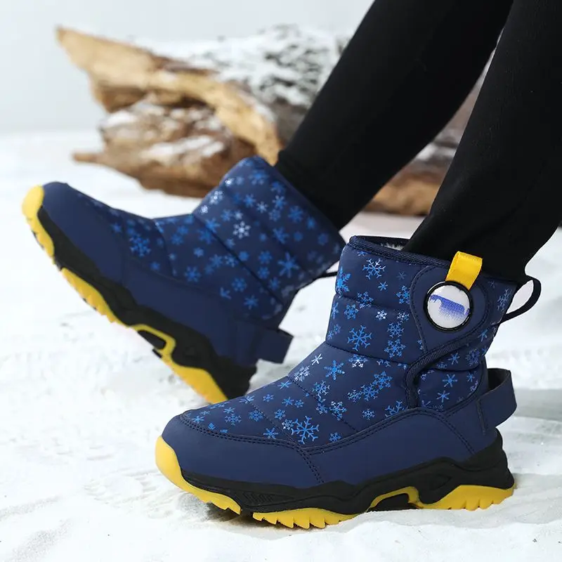 Kids Winter Snow Boots Boys Girls Fleece Lined Thick Cotton Shoes Waterproof Anti Slip Outdoor Footwear for Big Middle Children