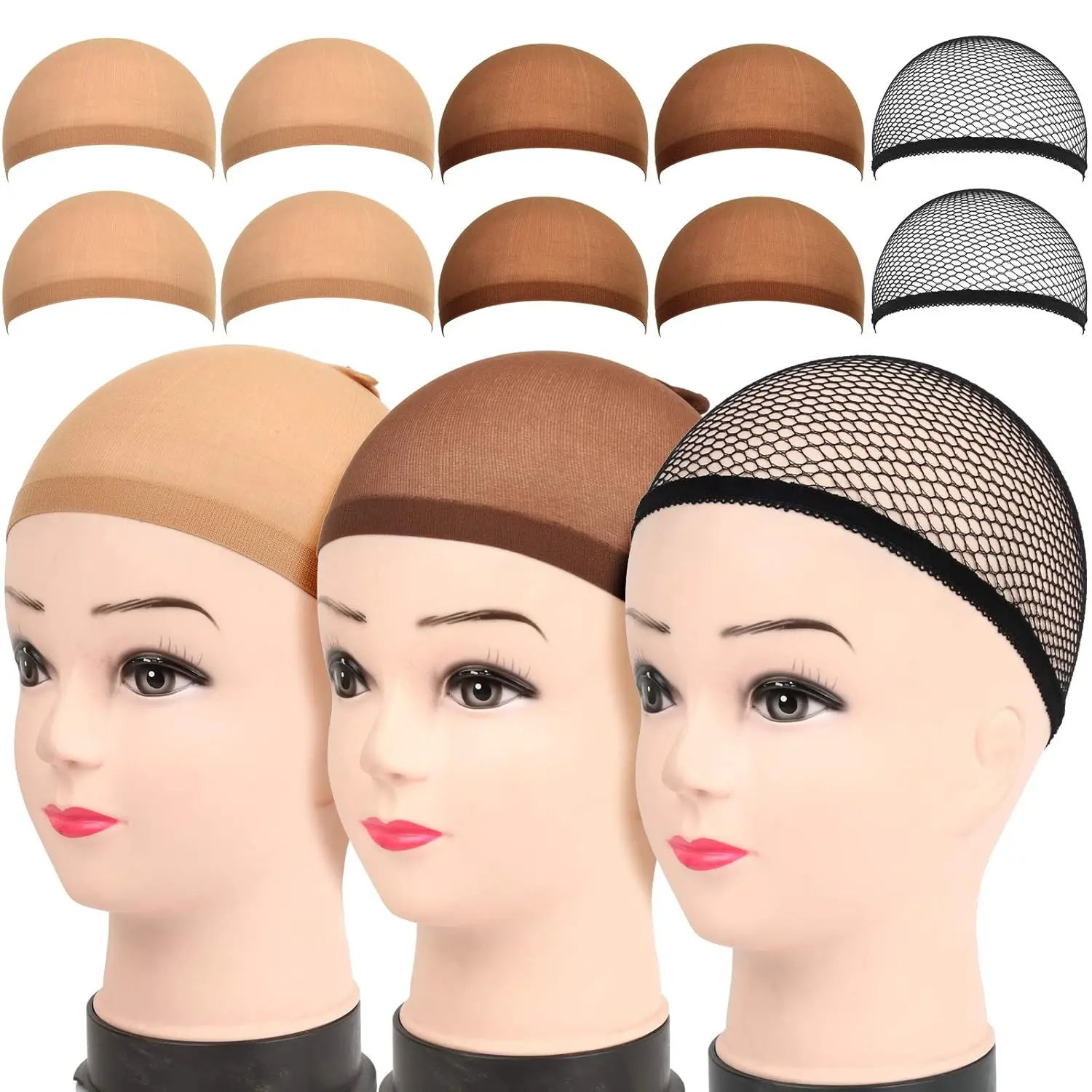 

10 PCS Wig Caps, Brown & Light Brown Stocking Caps, Black Mesh Hair Nets for Women Men Kids, Cosplay Party